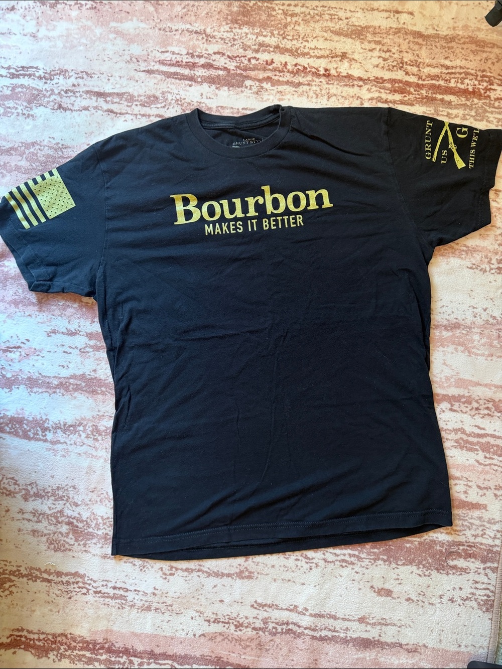 Grunt Style Black Short Sleeve Tee with Yellow 'Bourbon' Chest Print